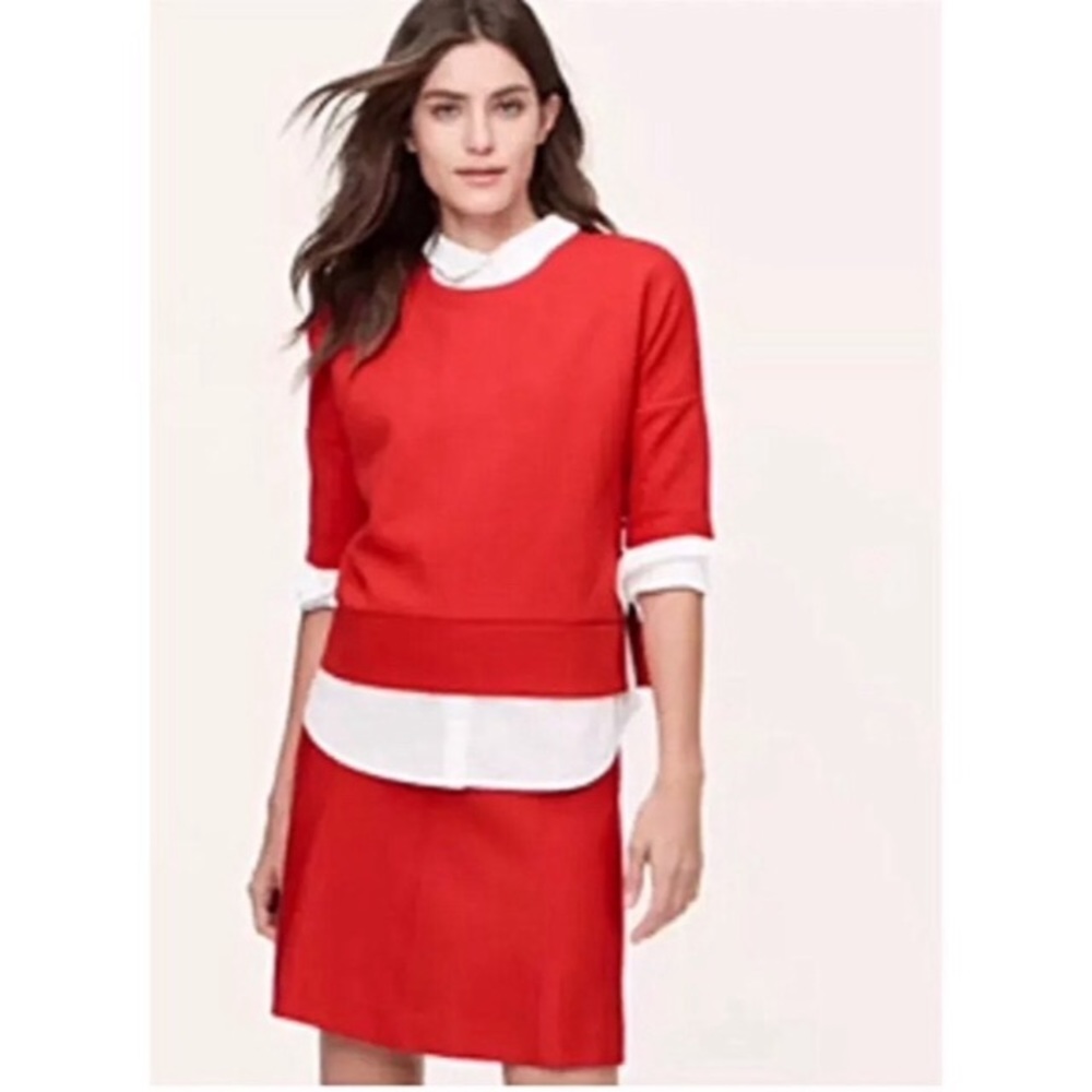 New Ann Taylor Loft Red Cotton Textured Skirt Sz 4